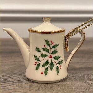 Lenox Holiday Teapot Ornament with Gold and Green Accents
